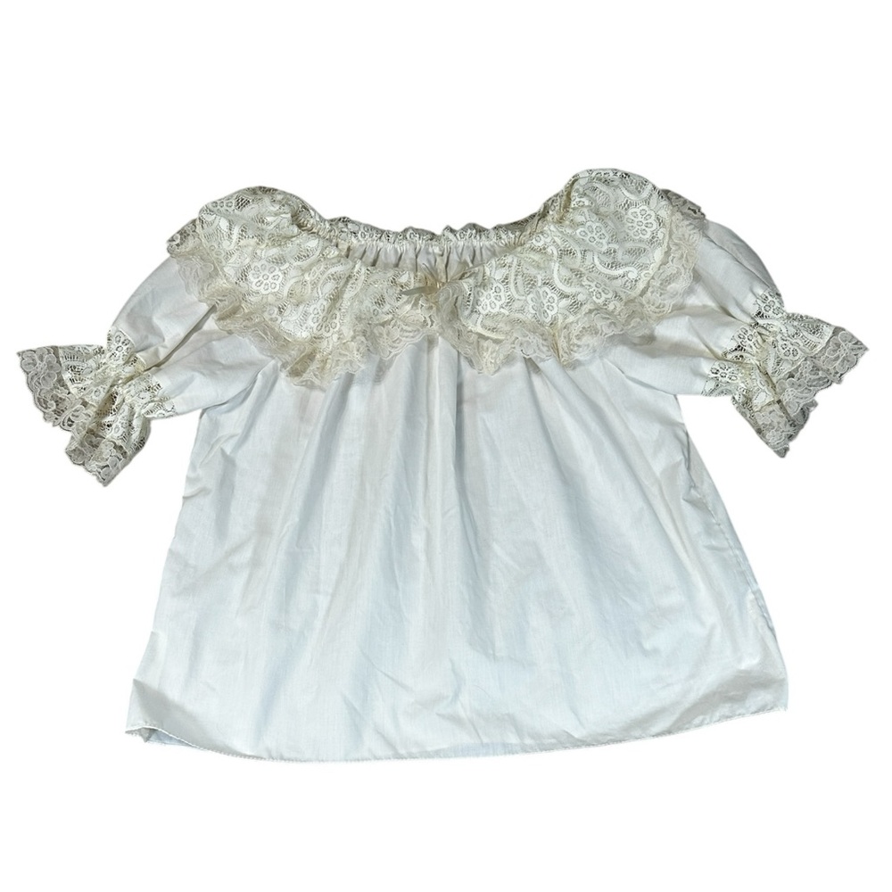 VTG Square Up Fashions Lace Peasant Blouse Cottagecore Off Shoulder Boho Top L